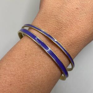Vintage Gold Tone Purple Set of Two Bangle Cuff Statement Bracelets